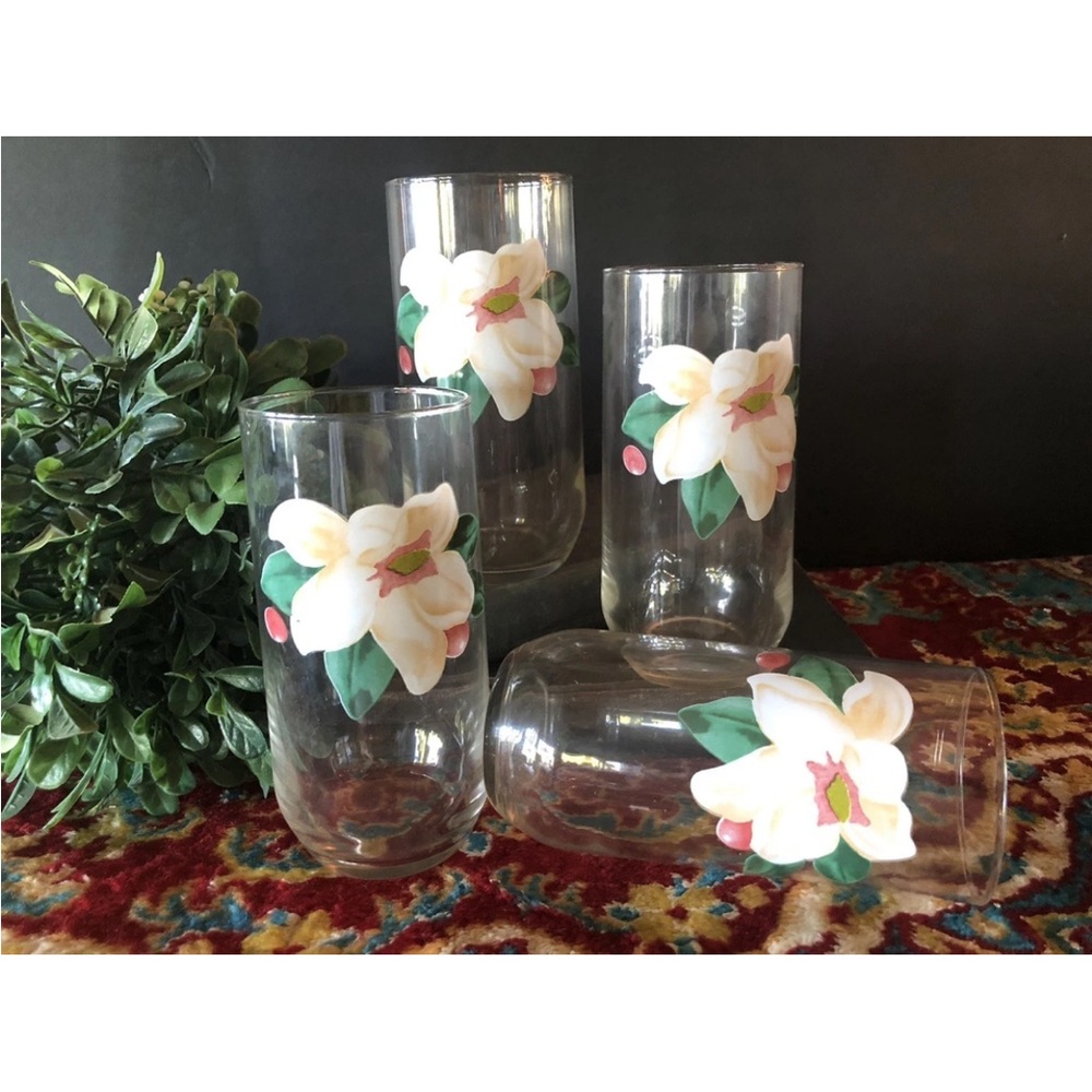 4 Citation Savannah Grove Magnolia‎ Drinking Glasses Tumbler 15 oz Excellent